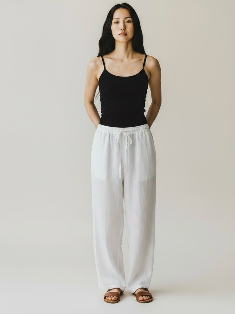 Eskandar Neiman Marcus White Sheer 100% Linen Pants. Size 2